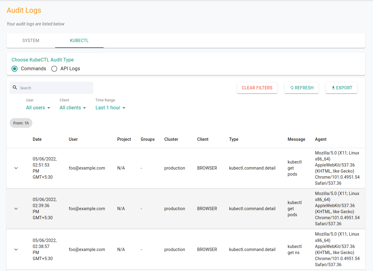 Kubectl Logs in Paralus