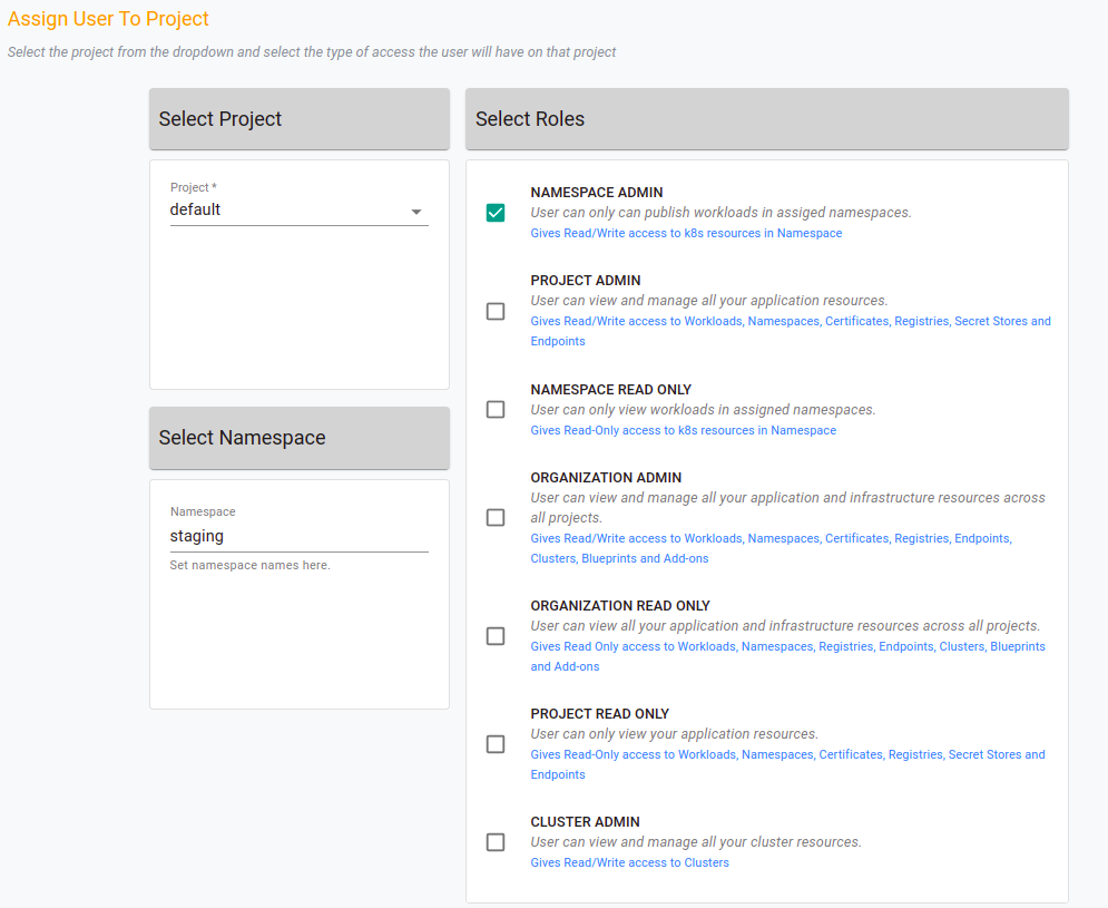 Assigning Namespace Role