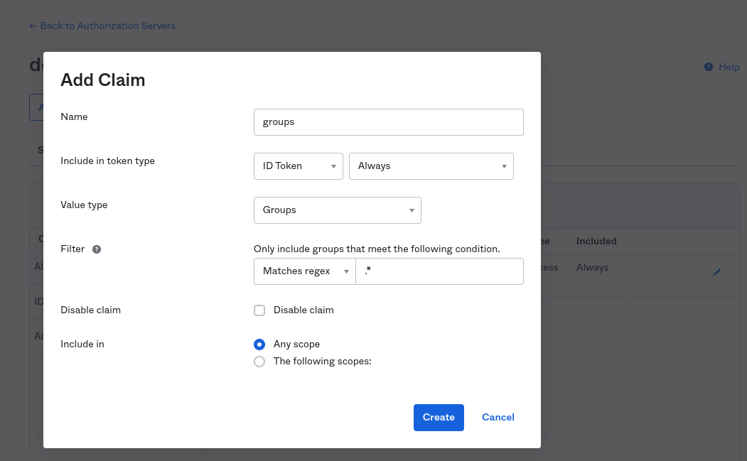 Added groups claim to Okta authorization server